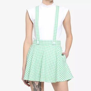 Hot Topic Frogcore Green & White Gingham Suspender Skirt
